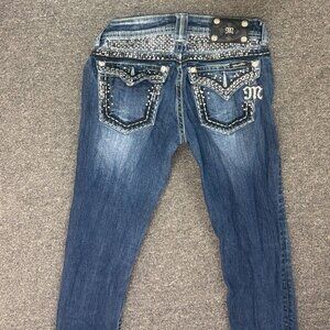 Miss Me Skinny Jeans Womens 28 Bling Rhinestone Flap Pockets Dark Wash Y2K Style